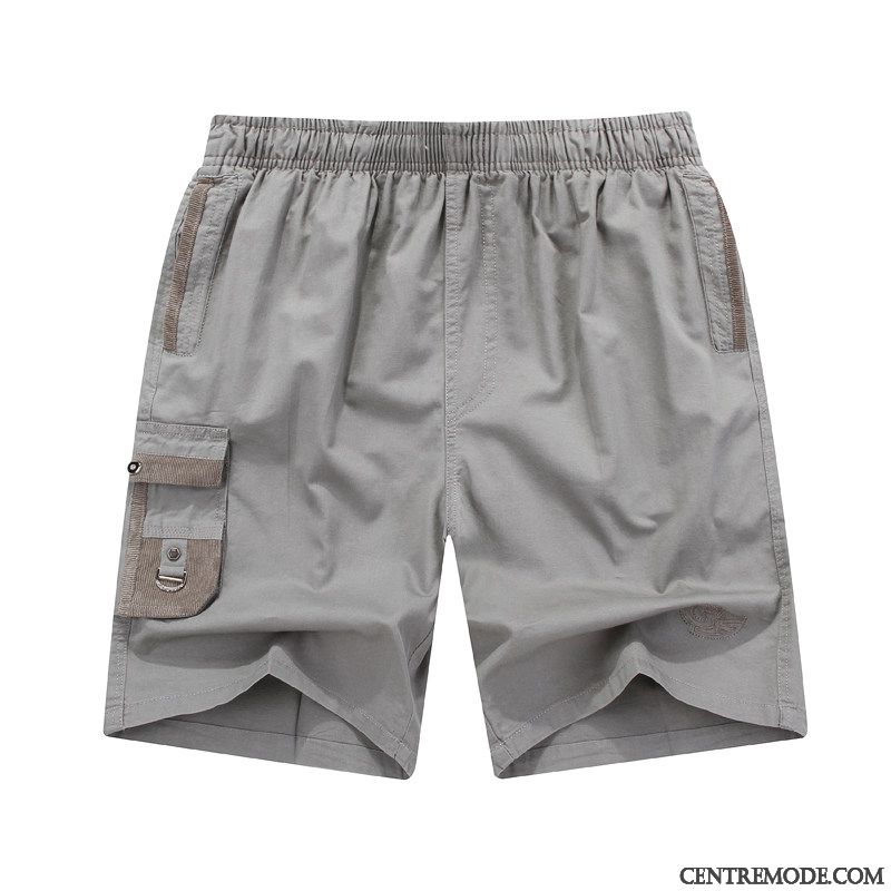 Shorts Homme Légère Multi-poche Baggy Coton Bio Gros Décontractée Gris Clair