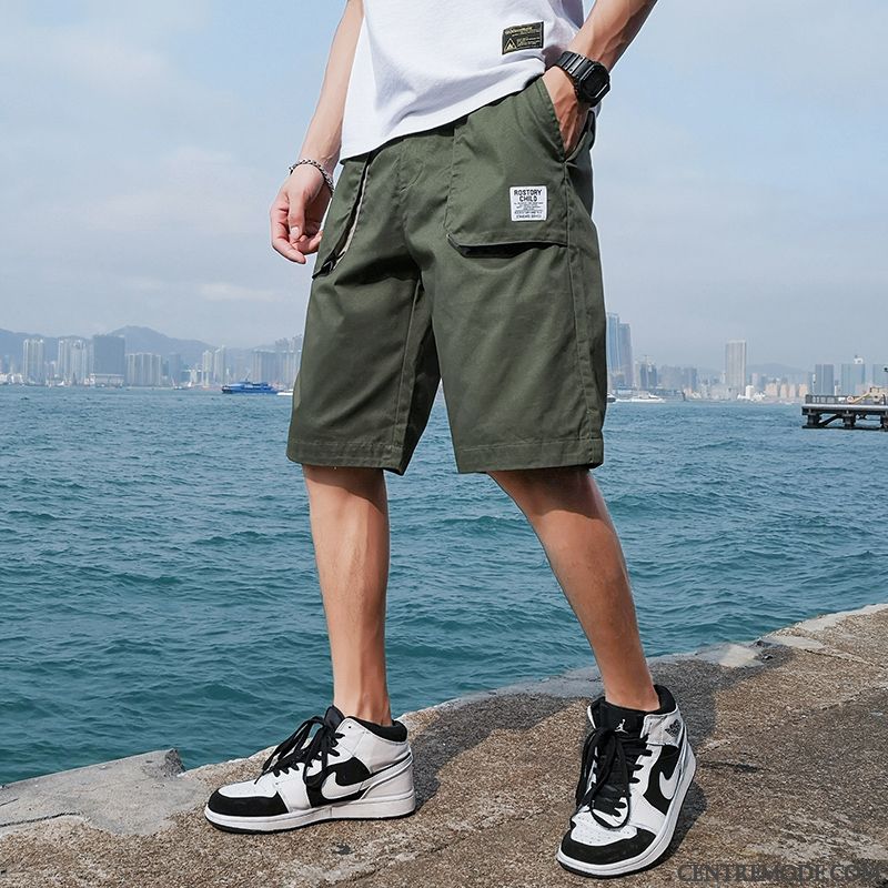 Shorts Homme Pantalon Cargo Cinquième Pantalon Décontractée Baggy Septième Pantalon Vert