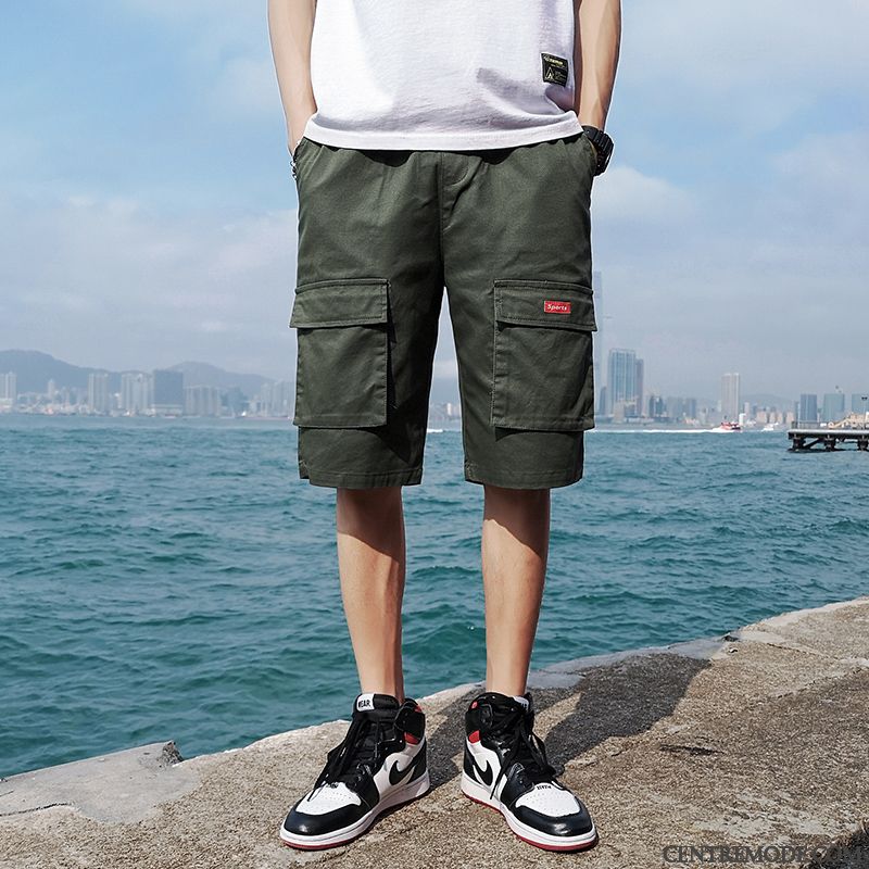 Shorts Homme Pantalon Cargo Cinquième Pantalon Décontractée Baggy Septième Pantalon Vert