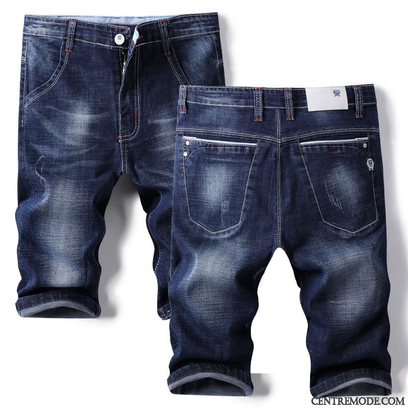 Shorts Homme Pantalon Slim Baggy Denim Légère Jambe Droite Bleu