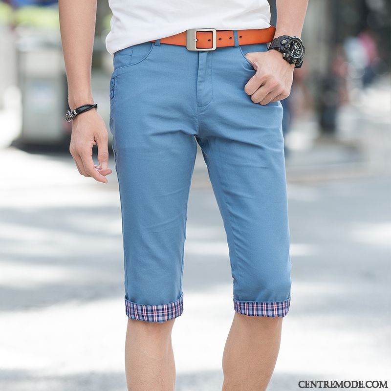 Shorts Homme Pantalon Slim Septième Pantalon Été Décontractée Bleu Clair