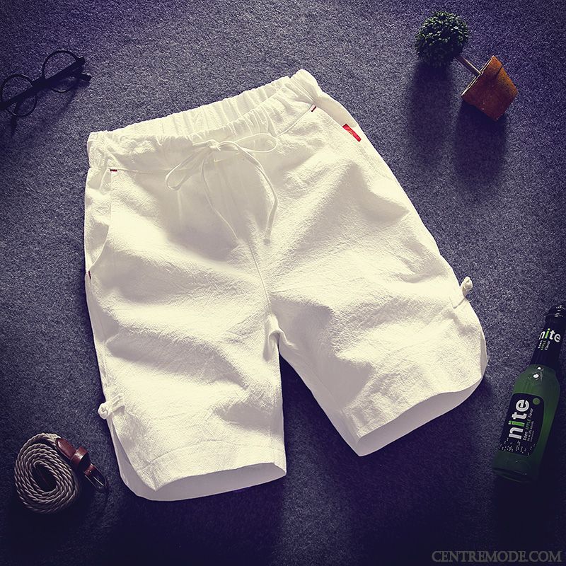 Shorts Homme Pantalons Coton Bio Cinquième Pantalon Baggy Été Tendance Blanc