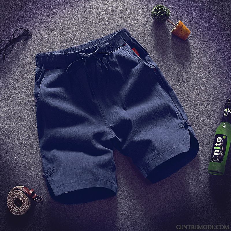 Shorts Homme Pantalons Coton Bio Cinquième Pantalon Baggy Été Tendance Blanc