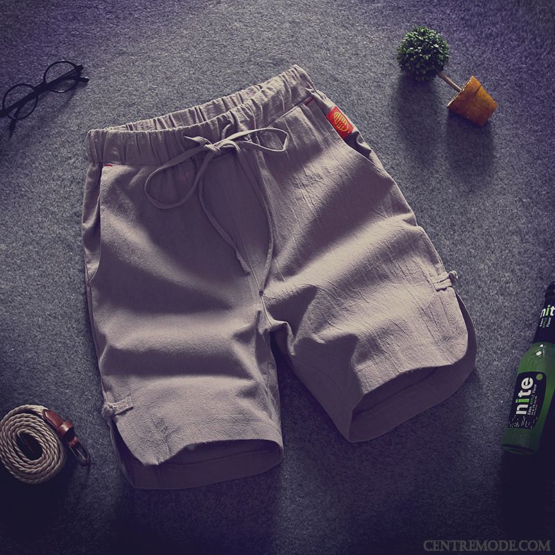 Shorts Homme Pantalons Coton Bio Cinquième Pantalon Baggy Été Tendance Blanc