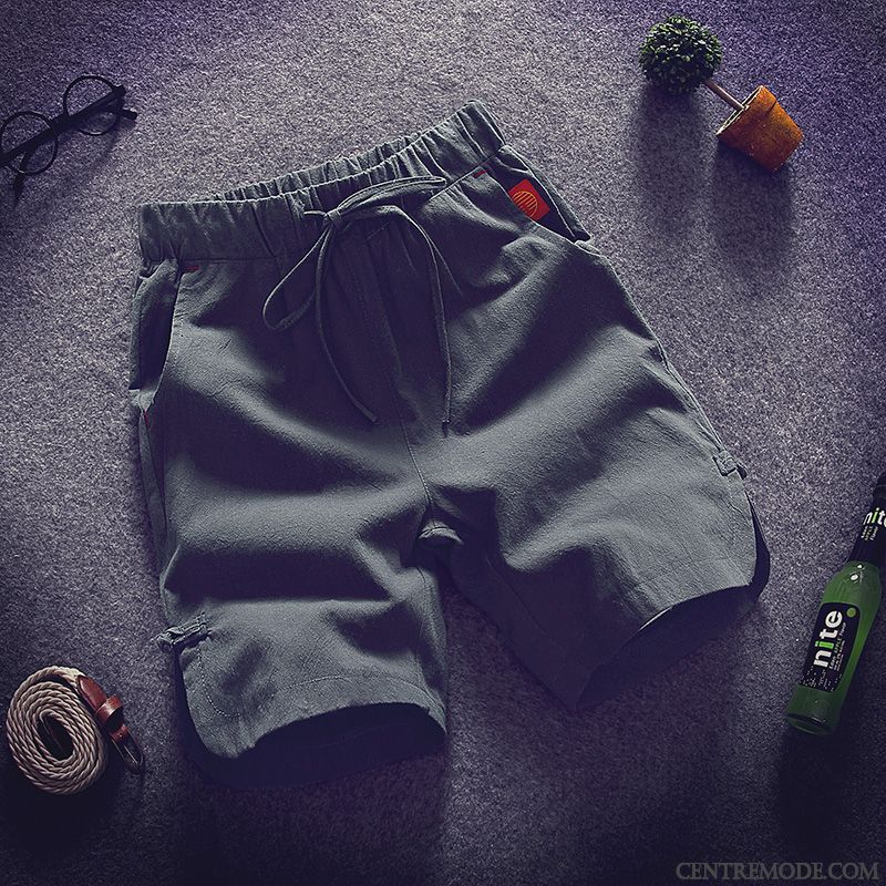 Shorts Homme Pantalons Coton Bio Cinquième Pantalon Baggy Été Tendance Blanc