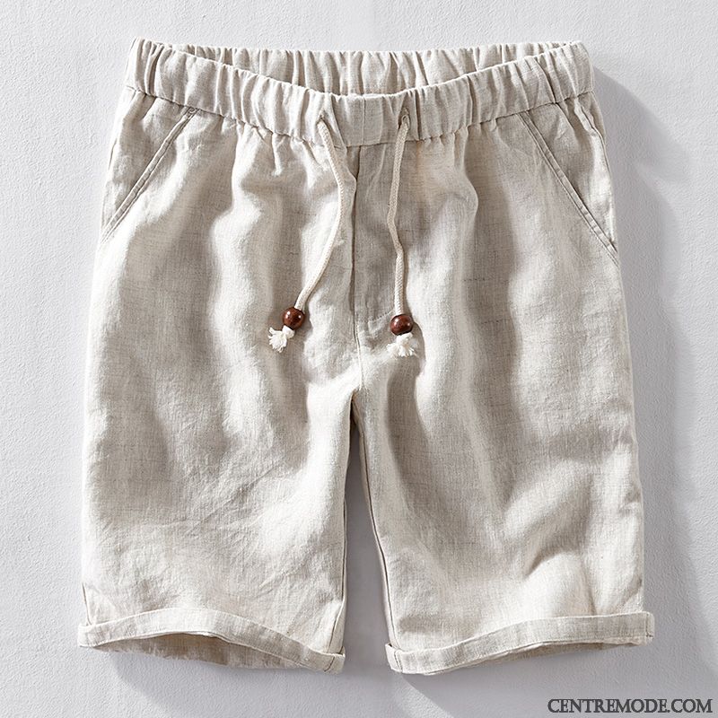 Shorts Homme Rétro Jambe Droite Élastique Décontractée Respirant Attache Bleu Marin