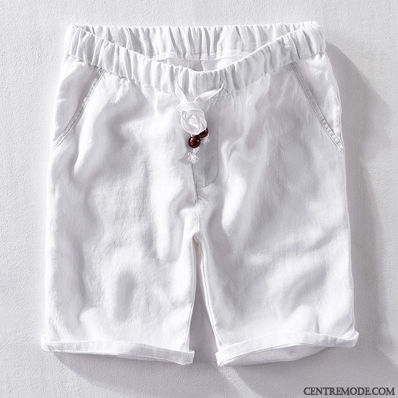 Shorts Homme Rétro Jambe Droite Élastique Décontractée Respirant Attache Bleu Marin