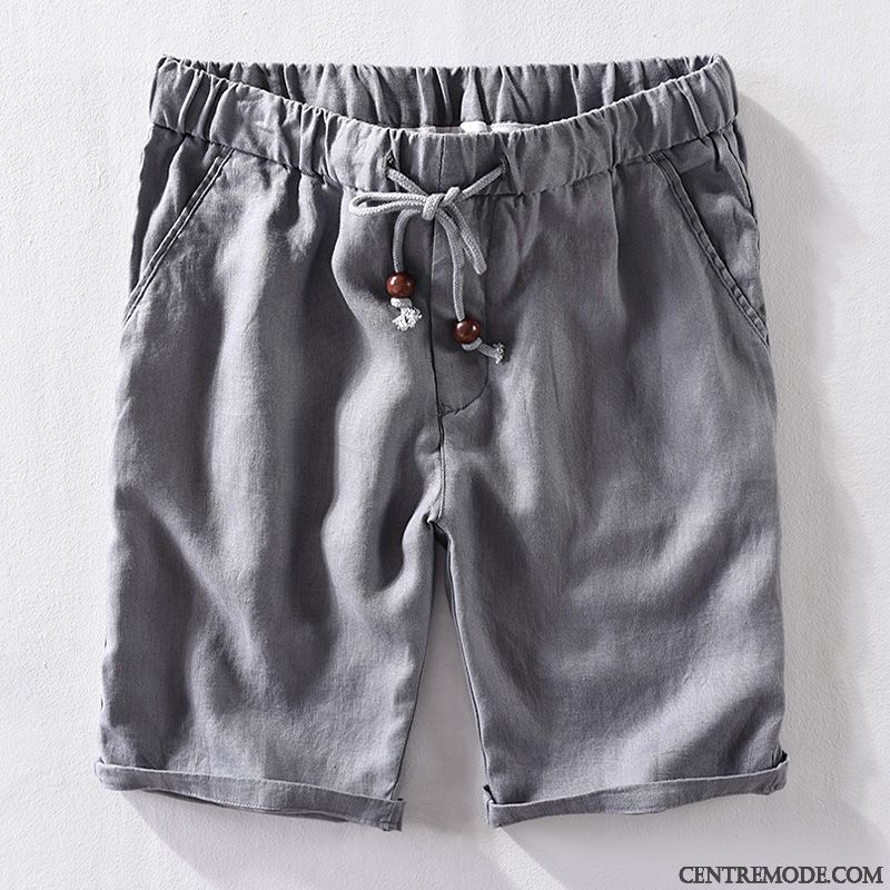 Shorts Homme Rétro Jambe Droite Élastique Décontractée Respirant Attache Bleu Marin