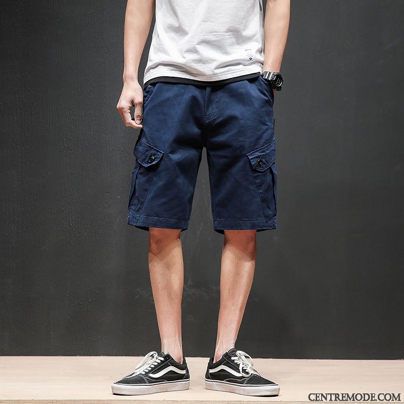 Shorts Homme Simple Rétro Marque De Tendance Jambe Droite Baggy Été
