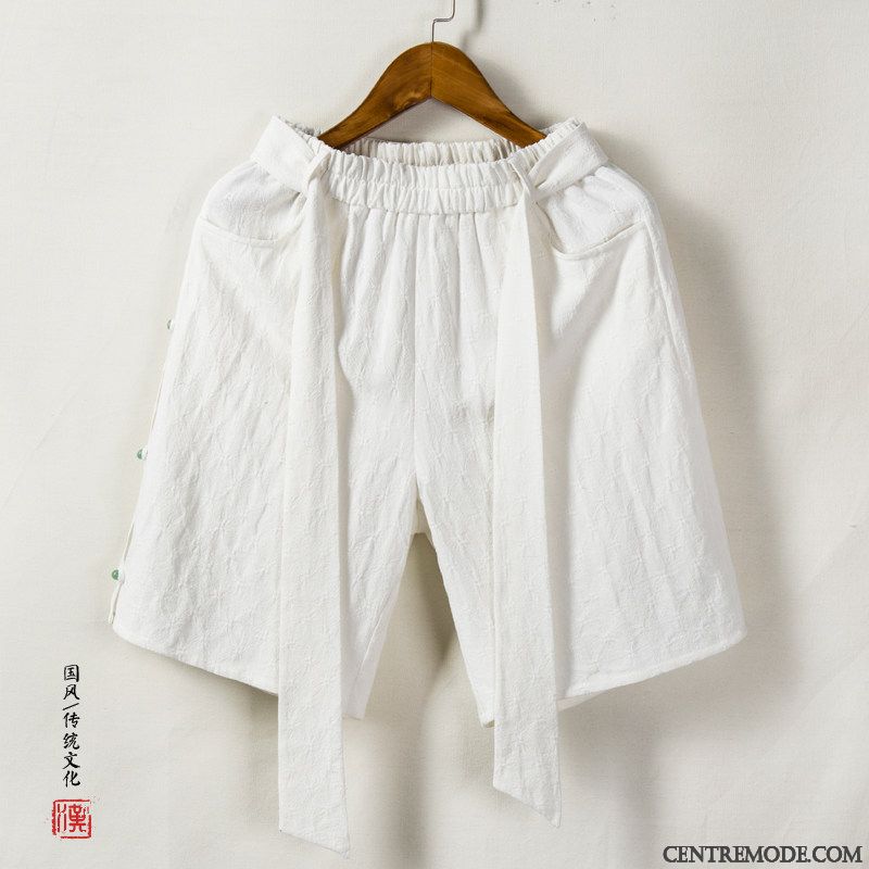 Shorts Homme Style Chinois Respirant Style National Rétro Cinquième Pantalon Baggy Jaune
