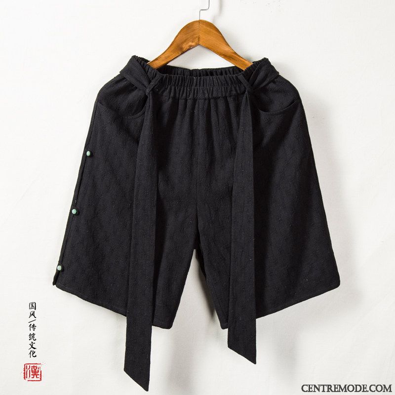 Shorts Homme Style Chinois Respirant Style National Rétro Cinquième Pantalon Baggy Jaune