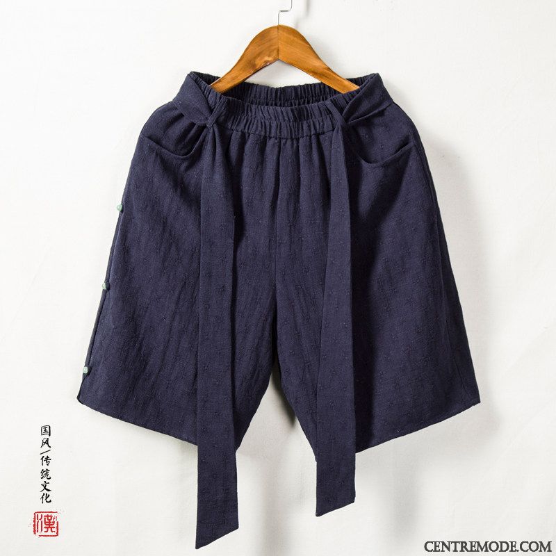 Shorts Homme Style Chinois Respirant Style National Rétro Cinquième Pantalon Baggy Jaune