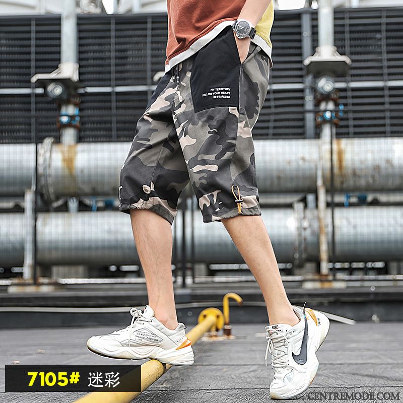 Shorts Homme Tendance Marque De Tendance Décontractée Camouflage Légère Baggy Noir