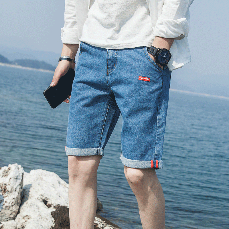Shorts Homme Troués Pantalon Denim Légère Baggy Été Bleu