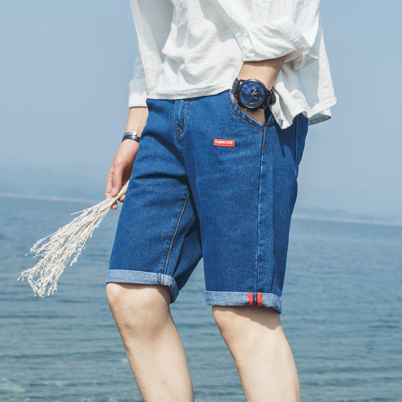 Shorts Homme Troués Pantalon Denim Légère Baggy Été Bleu