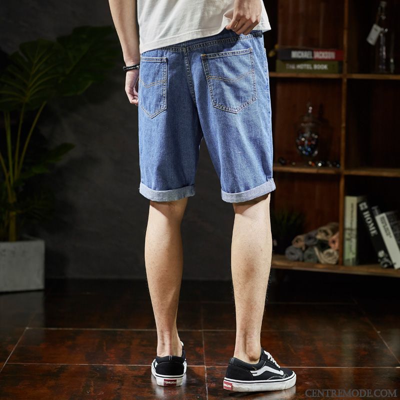 Shorts Homme Été Légère Cinquième Pantalon Baggy Tendance Denim Bleu
