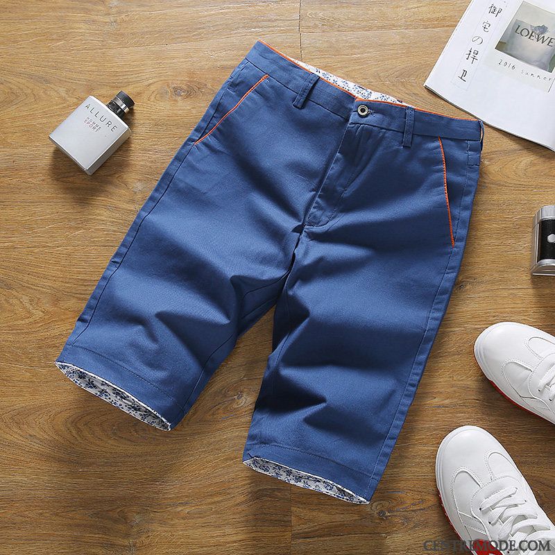 Shorts Homme Été Mode Coton Bio Ultra Paon Décontractée Bleu Blanc