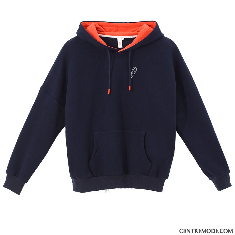 Sweat À Capuche Femme Baggy Étudiant Manteau Hoodies Printemps Plus De Velours Bleu Rouge