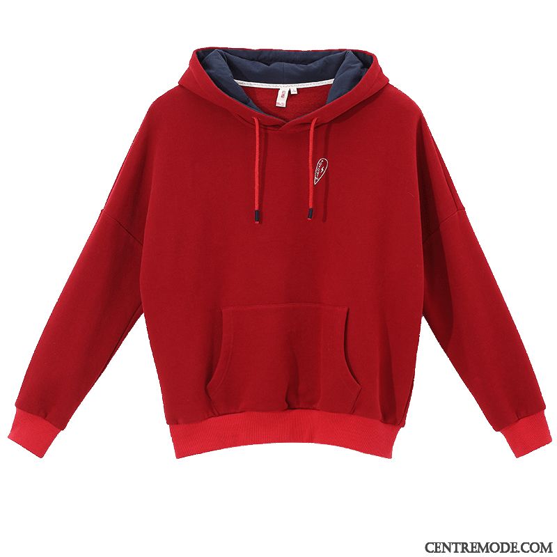 Sweat À Capuche Femme Baggy Étudiant Manteau Hoodies Printemps Plus De Velours Bleu Rouge