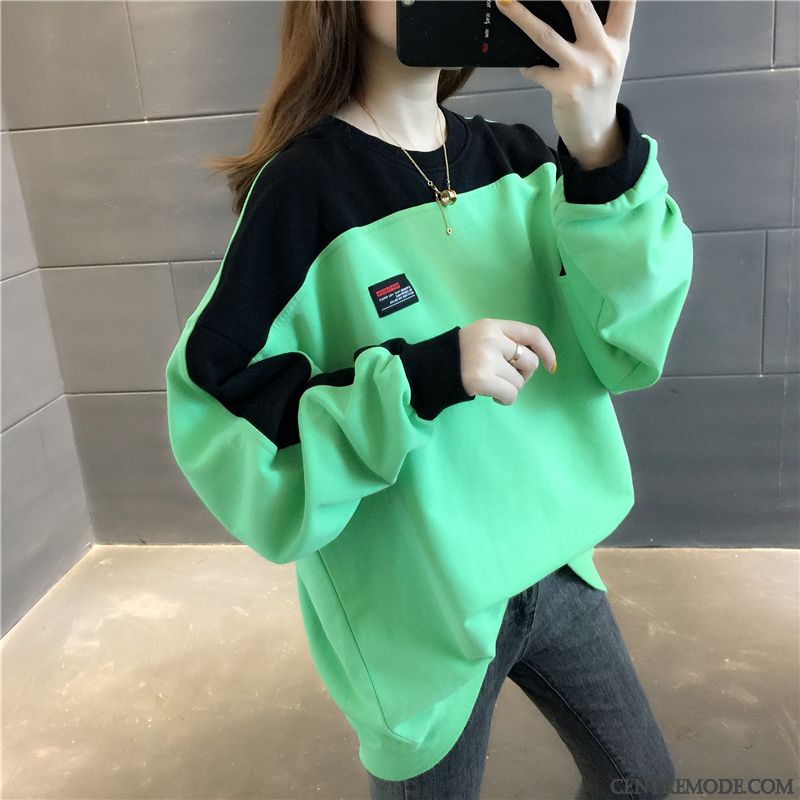 Sweat À Capuche Femme Bétail Une Veste Col Rond Printemps Tendance L'automne Couleurs Mixtes Rouge Vert