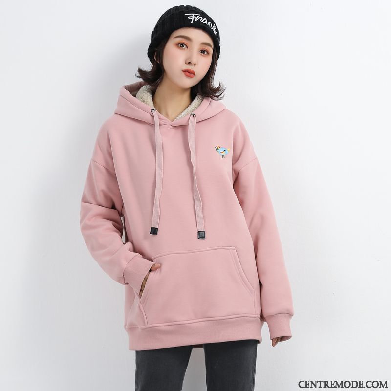 Sweat À Capuche Femme Grande Taille Baggy Hiver Épaissir Dessin Animé Plus De Velours Rose