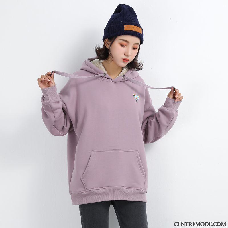 Sweat À Capuche Femme Grande Taille Baggy Hiver Épaissir Dessin Animé Plus De Velours Rose