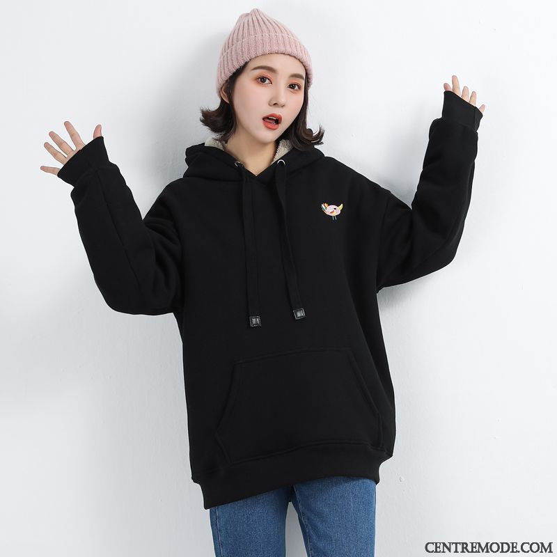 Sweat À Capuche Femme Grande Taille Baggy Hiver Épaissir Dessin Animé Plus De Velours Rose