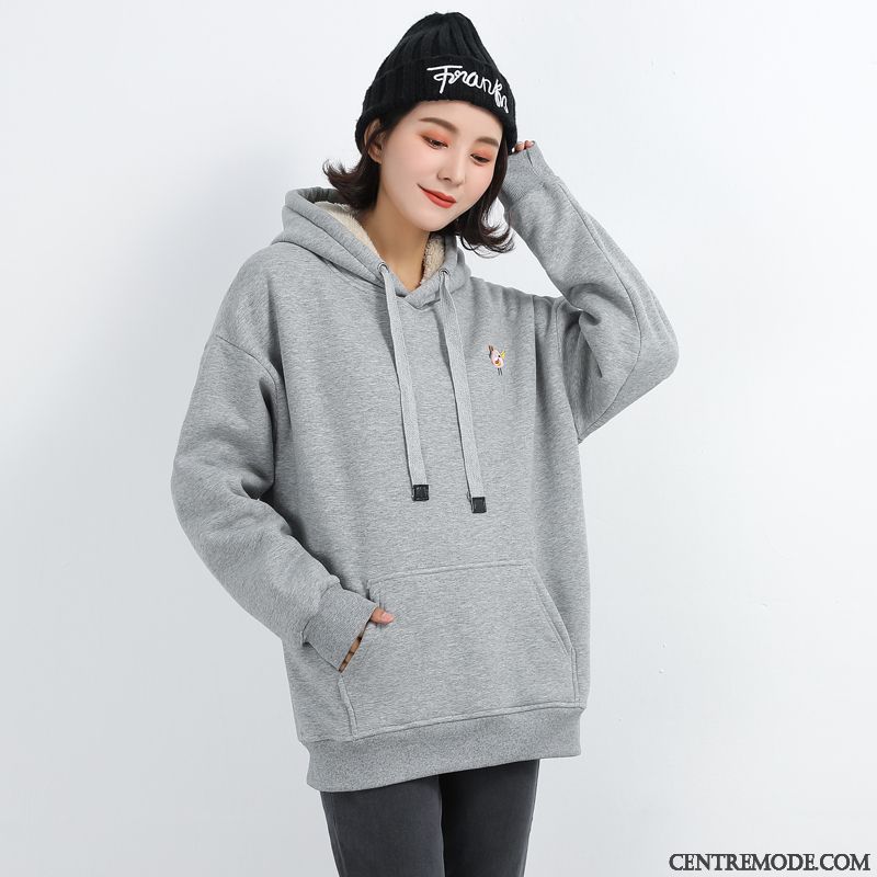 Sweat À Capuche Femme Grande Taille Baggy Hiver Épaissir Dessin Animé Plus De Velours Rose