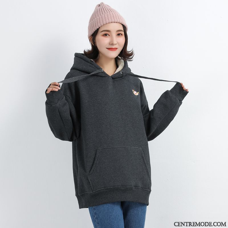 Sweat À Capuche Femme Grande Taille Baggy Hiver Épaissir Dessin Animé Plus De Velours Rose