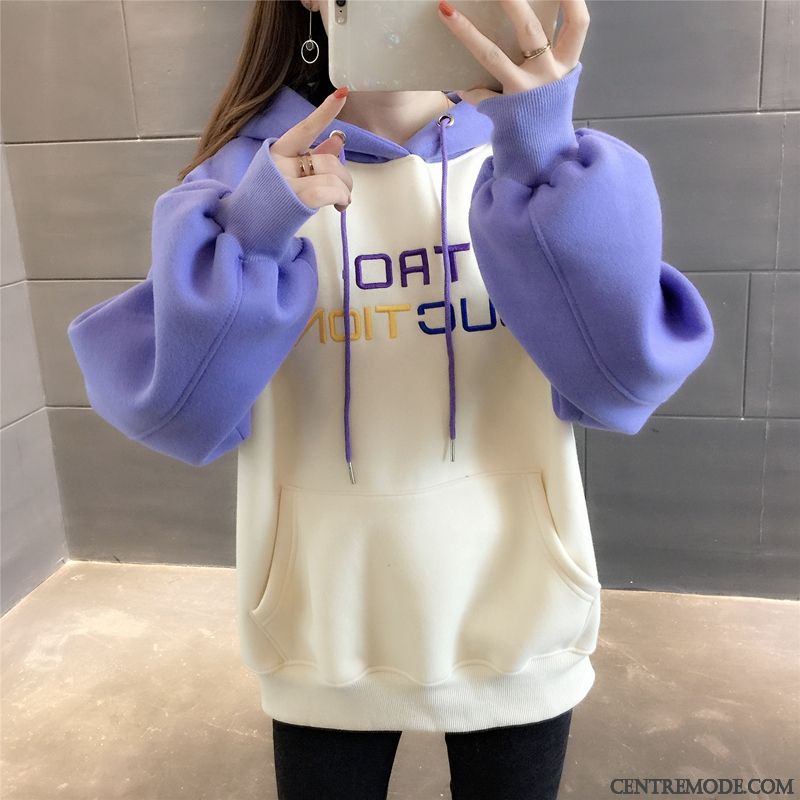 Sweat À Capuche Femme Hiver Baggy Plus De Velours Frais Étudiant Une Veste Jaune