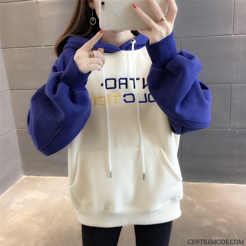 Sweat À Capuche Femme Hiver Baggy Plus De Velours Frais Étudiant Une Veste Jaune