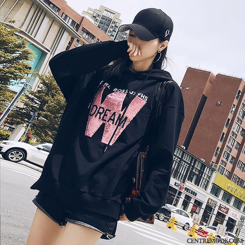 Sweat À Capuche Femme Hiver Longue Plus De Velours Manteau Hoodies Baggy Noir