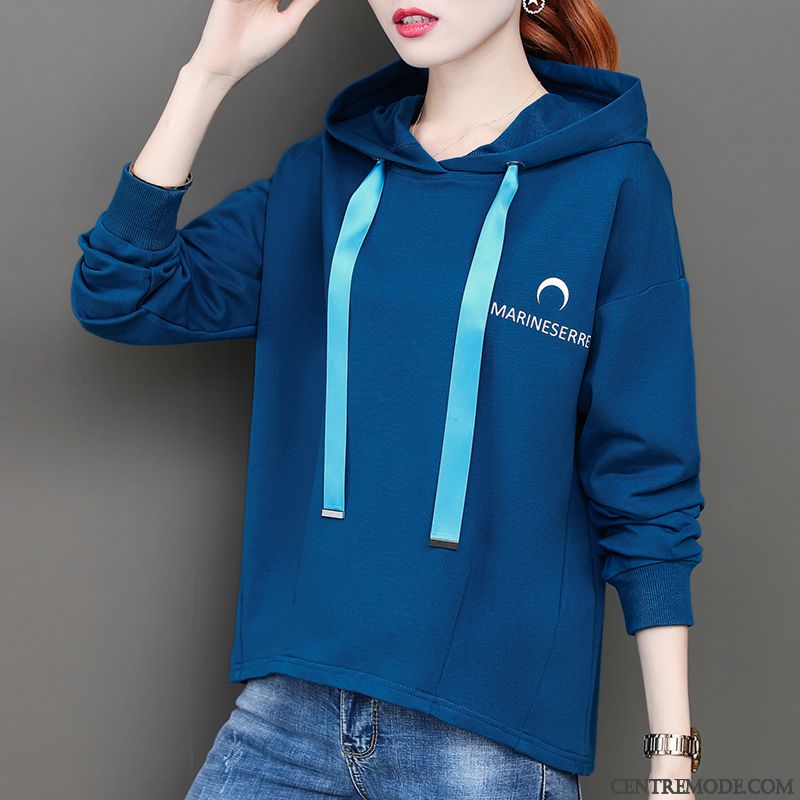 Sweat À Capuche Femme Hoodies Manteau Court Légère L'automne Baggy Bleu