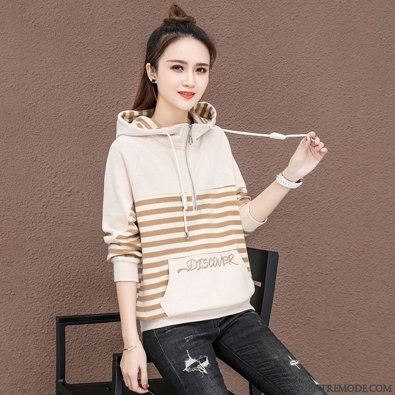 Sweat À Capuche Femme Kaki Rayé Manteau Baggy Hoodies Tendance