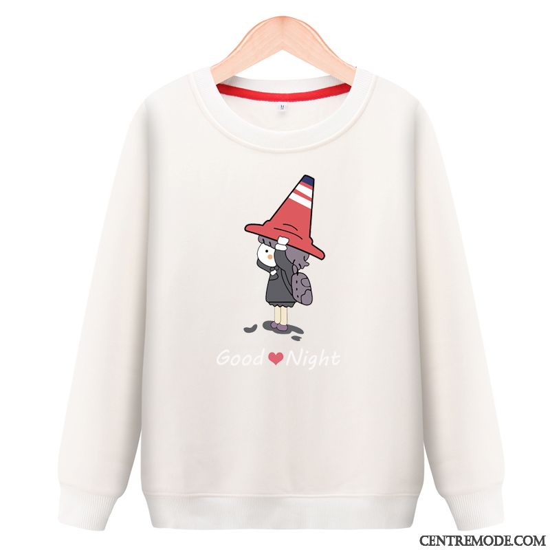 Sweat À Capuche Femme L'automne Baggy Étudiant Hoodies Col Rond Plus De Velours Noir
