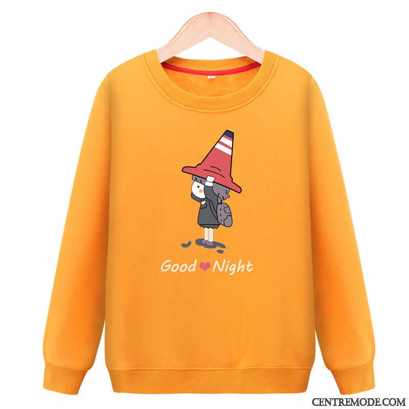 Sweat À Capuche Femme L'automne Baggy Étudiant Hoodies Col Rond Plus De Velours Noir