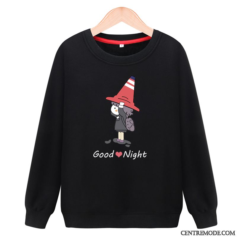 Sweat À Capuche Femme L'automne Baggy Étudiant Hoodies Col Rond Plus De Velours Noir