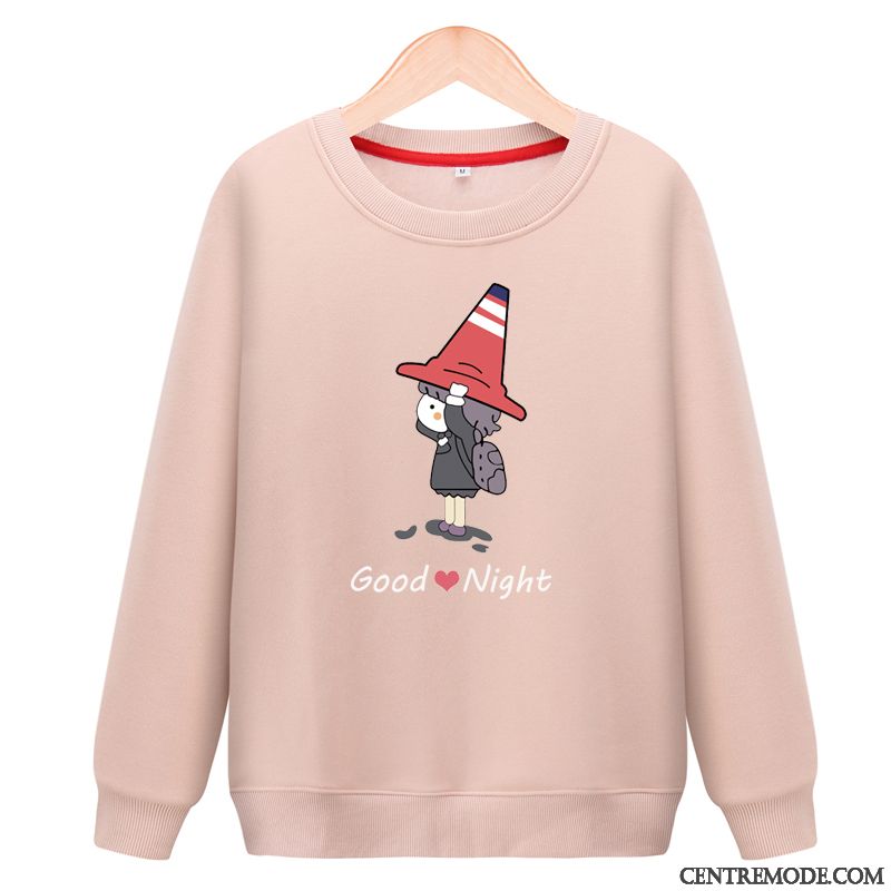 Sweat À Capuche Femme L'automne Baggy Étudiant Hoodies Col Rond Plus De Velours Noir
