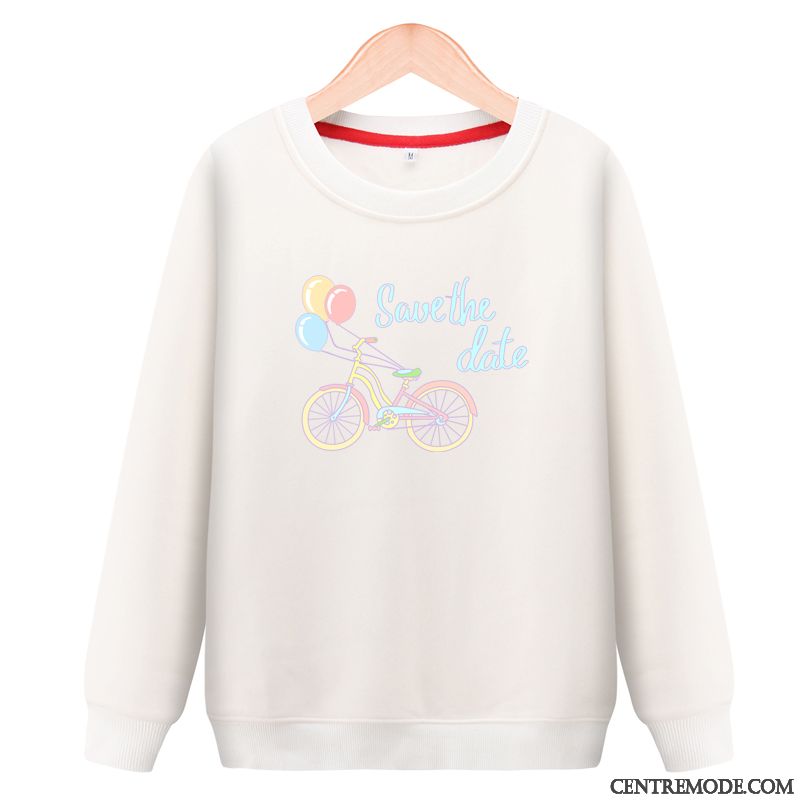 Sweat À Capuche Femme L'automne Baggy Étudiant Hoodies Col Rond Plus De Velours Noir