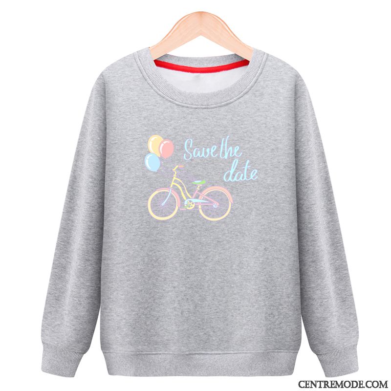 Sweat À Capuche Femme L'automne Baggy Étudiant Hoodies Col Rond Plus De Velours Noir
