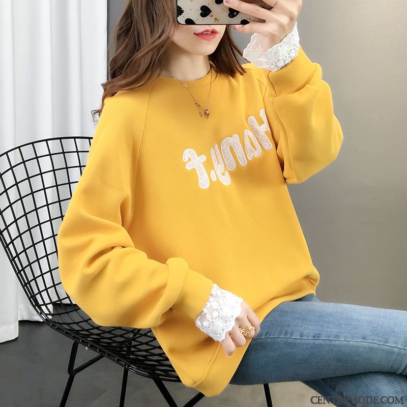 Sweat À Capuche Femme L'automne Longues Baggy Col Rond Deux-pièces Tendance Blanc