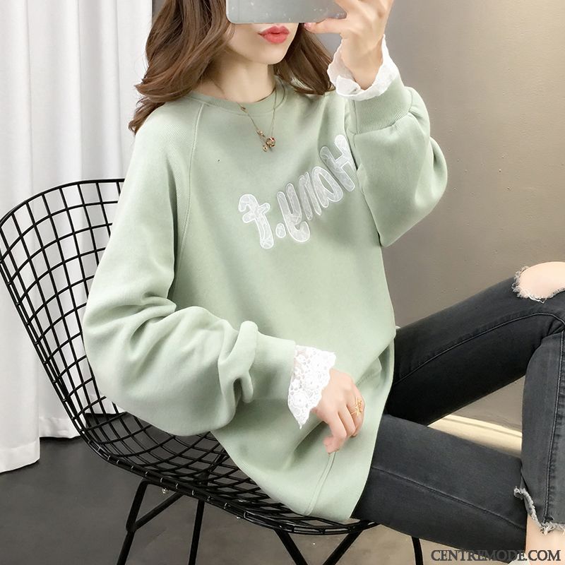 Sweat À Capuche Femme L'automne Longues Baggy Col Rond Deux-pièces Tendance Blanc