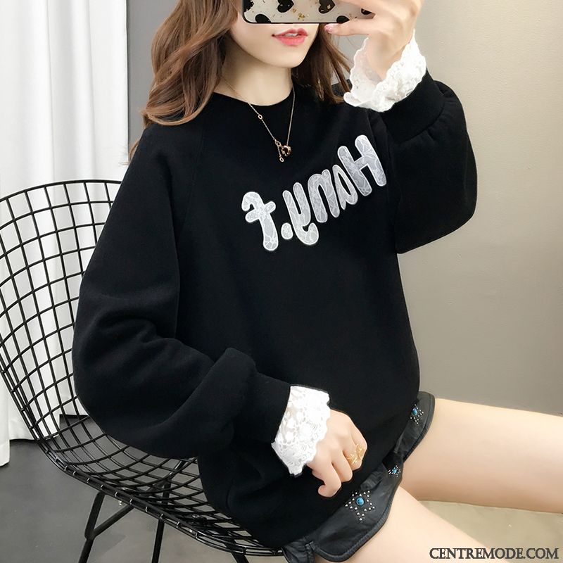 Sweat À Capuche Femme L'automne Longues Baggy Col Rond Deux-pièces Tendance Blanc