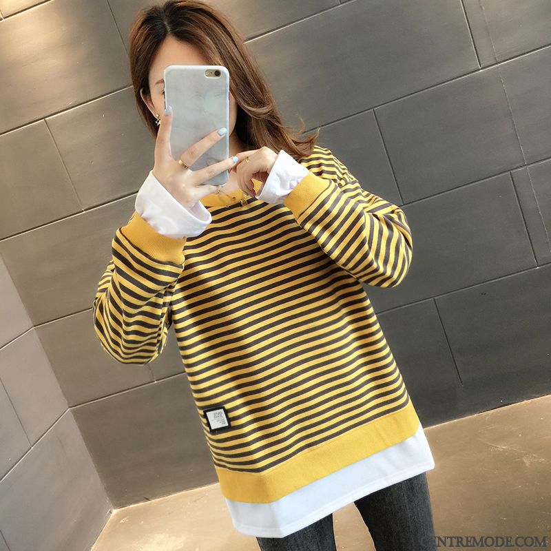 Sweat À Capuche Femme L'automne Tendance Hoodies Rayé Légère Deux-pièces Rouge