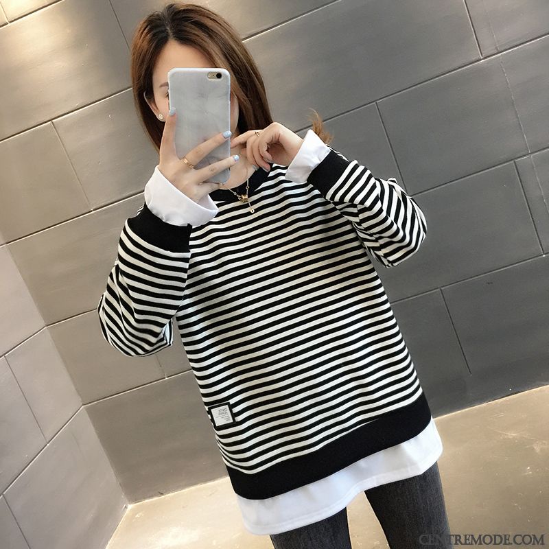 Sweat À Capuche Femme L'automne Tendance Hoodies Rayé Légère Deux-pièces Rouge