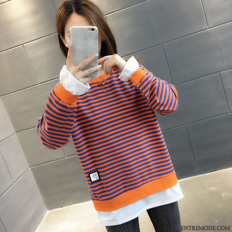 Sweat À Capuche Femme L'automne Tendance Hoodies Rayé Légère Deux-pièces Rouge