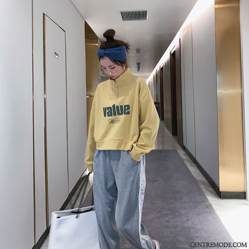 Sweat À Capuche Femme Manteau Légère Hoodies Une Veste L'automne Col Haut Jaune