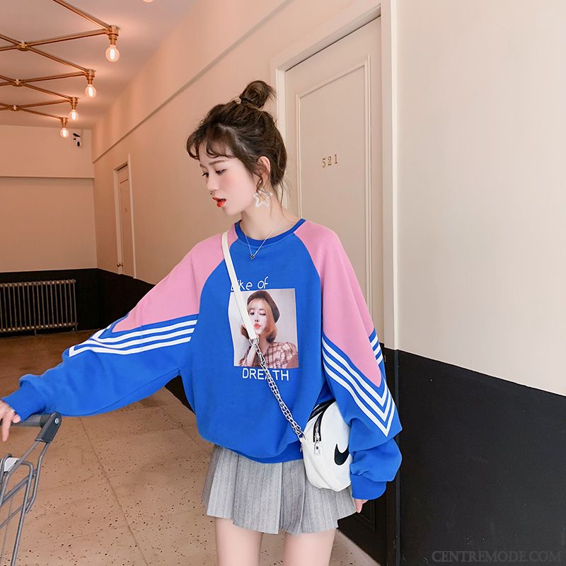 Sweat À Capuche Femme Mince Manteau Baggy Printemps L'automne Tendance Bleu
