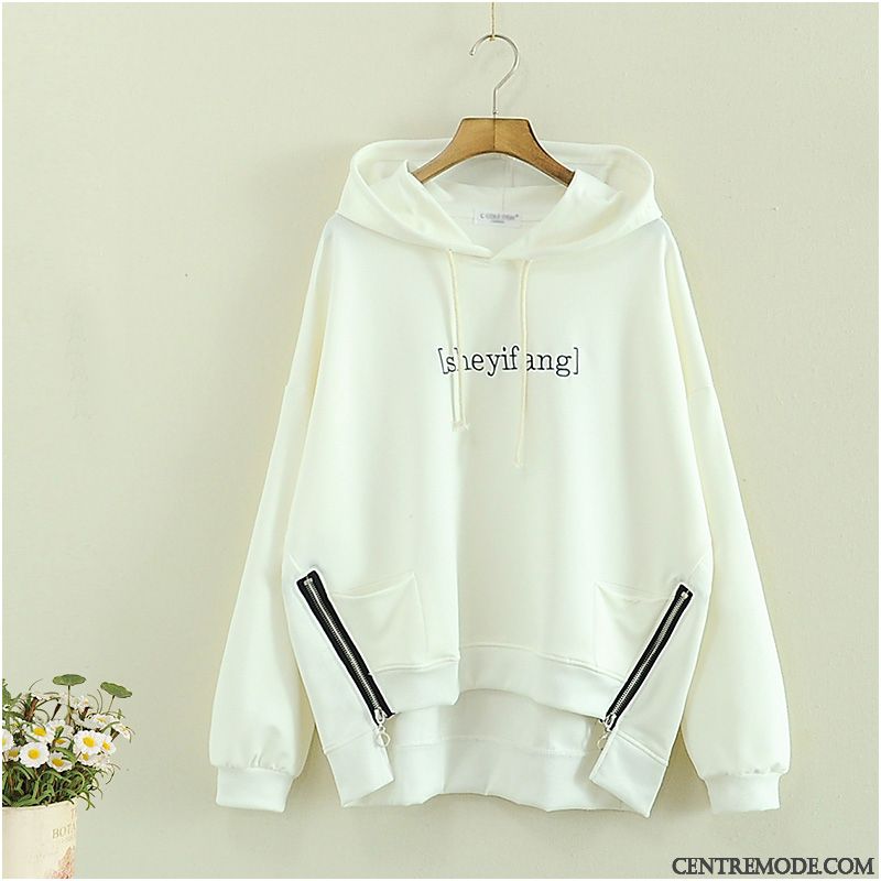 Sweat À Capuche Femme Outwear L'automne Plus De Velours Hoodies Légère Printemps Blanc