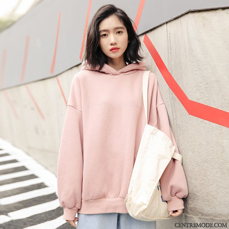 Sweat À Capuche Femme Plus De Velours Manteau Tendance Printemps Baggy Étudiant